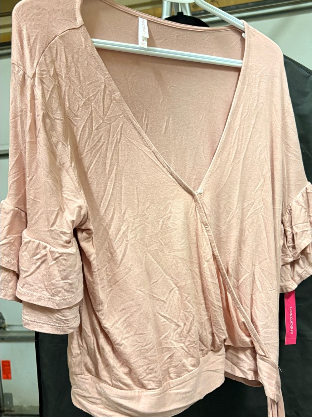 Xhilaration Blush Pink Wrap-Style Peplum Blouse
